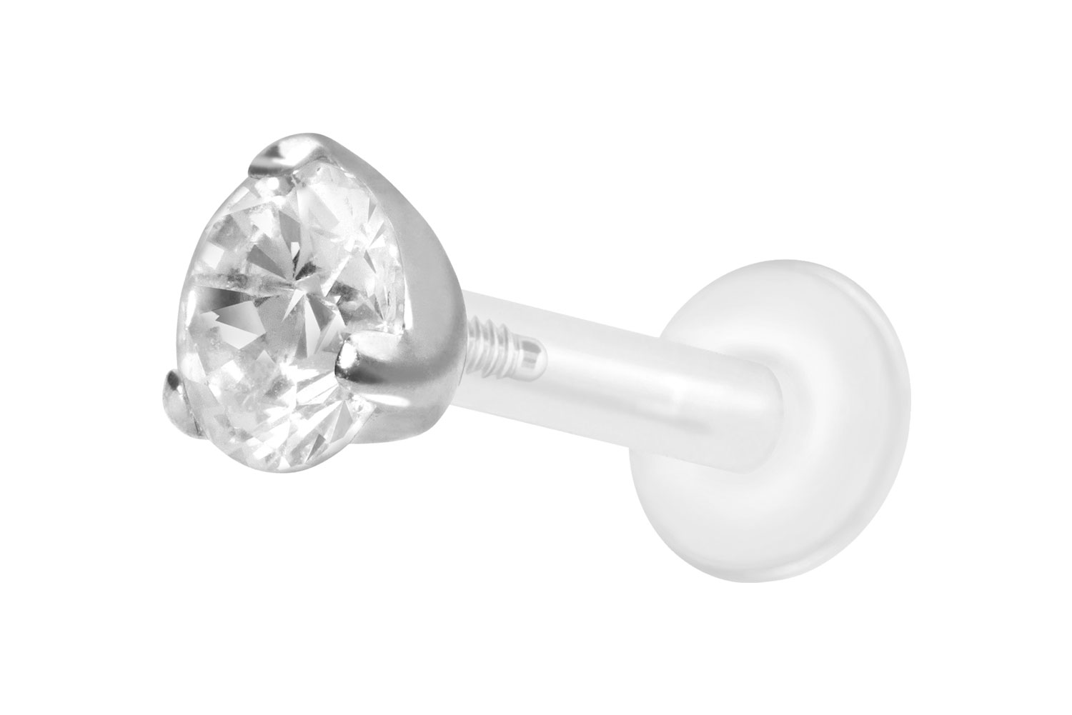 PTFE Labret Piercing mit Innengewinde + Titan-Aufsatz EINGEFASSTER KRISTALL